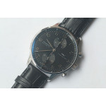 Portuguese Chrono 1:1 Best Edition SS Black Dial SS Markers Leather Strap ZF V3 A7750 (Slim Movement)