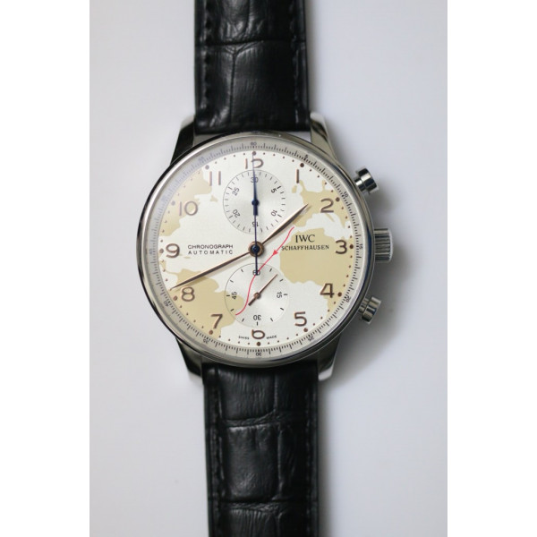 Portuguese 40mm Chrono SS Map Dial on Leather Strap A7750