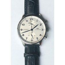 Portuguese IW371446 1:1 Best Edition SS White Dial Blue Markers on Blue Leather Strap ZF V3  A7750 (Slim Movement)