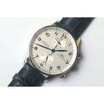 Portuguese IW371446 1:1 Best Edition SS White Dial Blue Markers on Blue Leather Strap ZF V3  A7750 (Slim Movement)