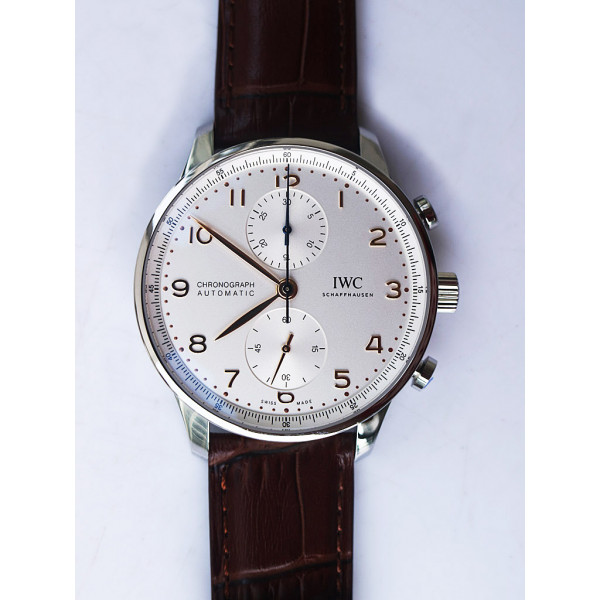 Portuguese IW371604 1:1 Best Edition SS White Dial RG Markers on Brown Leather Strap A96355 ZF V3