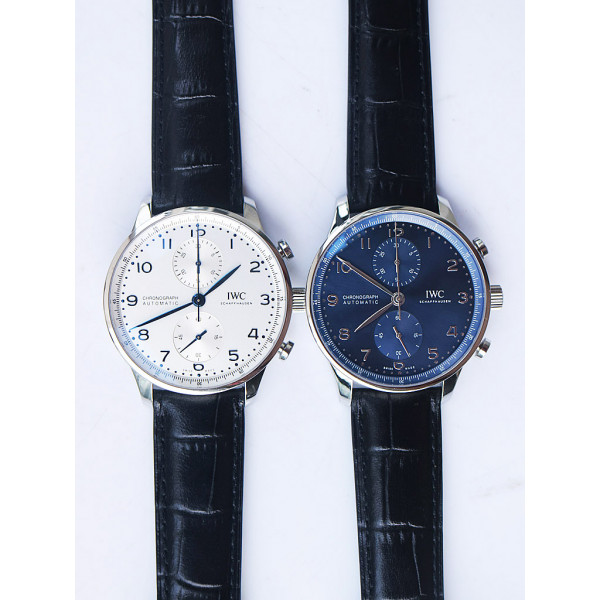 Portuguese IW371606 1:1 Best Edition SS Blue&White Dials Black Leather Strap A96355 ZF V3