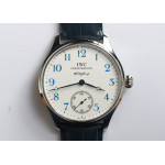 Portuguese IW544203 SS 1:1 Best Edition White Dial Blue Number Markers on Blue Leather Strap GSF