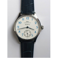 Portuguese IW544203 SS 1:1 Best Edition White Dial Blue Number Markers on Blue Leather Strap GSF