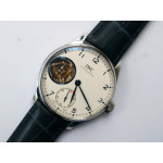 Portuguese Tourbillon IW5463 SS Best Edition White Dial Blue Hands Blue Leather Strap ZF