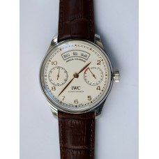 Portuguese Real PR Real Annual Calendar IW5035 1:1 Best Edition White Dial RG Markers on Brown Leather Strap A52850 ZF