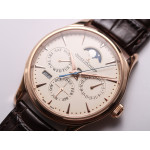 Master Ultra Thin Perpetual Calendar RG 1:1 Best Edition Cream Dial Brown Leather Strap A868 V2 V9F