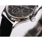 Master Ultra Thin Perpetual Calendar SS 1:1 Best Edition Gray&Black&White Dials Black Leather Strap A868 V2 V9F