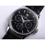 Master Ultra Thin Perpetual Calendar SS 1:1 Best Edition Gray&Black&White Dials Black Leather Strap A868 V2 V9F