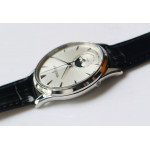 Master Ultra Thin Moon 1368420 SS 1:1 Best Edition White Dial on Black Leather Strap A925 ZF