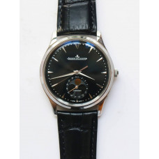 Master Ultra Thin Moon 1368420 SS 1:1 Best Edition Black Dial on Black Leather Strap A925 ZF