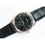 Master Ultra Thin Moon 1368420 SS 1:1 Best Edition Black Dial on Black Leather Strap A925 ZF