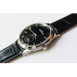 Master Ultra Thin Moon 1368420 SS 1:1 Best Edition Black Dial on Black Leather Strap A925 ZF