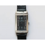 Reverso Ladies SS Diamonds Bezel  White&Blue&Black Dials Leather Strap Japan Quartz