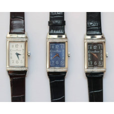 Reverso Ladies SS Diamonds Bezel  White&Blue&Black Dials Leather Strap Japan Quartz