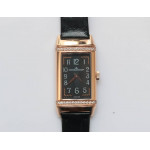 Reverso Ladies RG Diamonds Bezel  White&Black Dials Leather Strap Japan Quartz