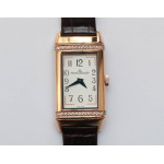 Reverso Ladies RG Diamonds Bezel  White&Black Dials Leather Strap Japan Quartz