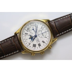 Master Moonphase Chronograph YG 40mm White Textured Dial Brown Leather Strap A7751