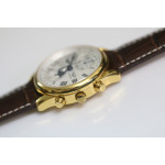 Master Moonphase Chronograph YG 40mm White Textured Dial Brown Leather Strap A7751