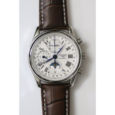 Master Moonphase Chronograph SS 40mm White &Black Textured Dial Black Leather Strap A7751