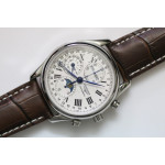 Master Moonphase Chronograph SS 40mm White &Black Textured Dial Black Leather Strap A7751