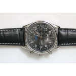 Master Moonphase Chronograph SS 40mm White &Black Textured Dial Black Leather Strap A7751