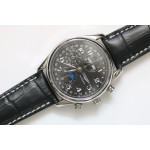 Master Moonphase Chronograph SS 40mm White &Black Textured Dial Black Leather Strap A7751