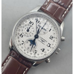 Master Moonphase Chronograph SS 40mm White Textured Dial Leather Strap A7751