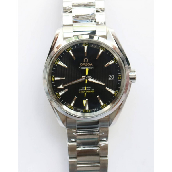 Aqua Terra 150M SS 1:1 Best Edition Black Textured Dial Yellow Number on SS Bracelet VSF A8508 Super Clone