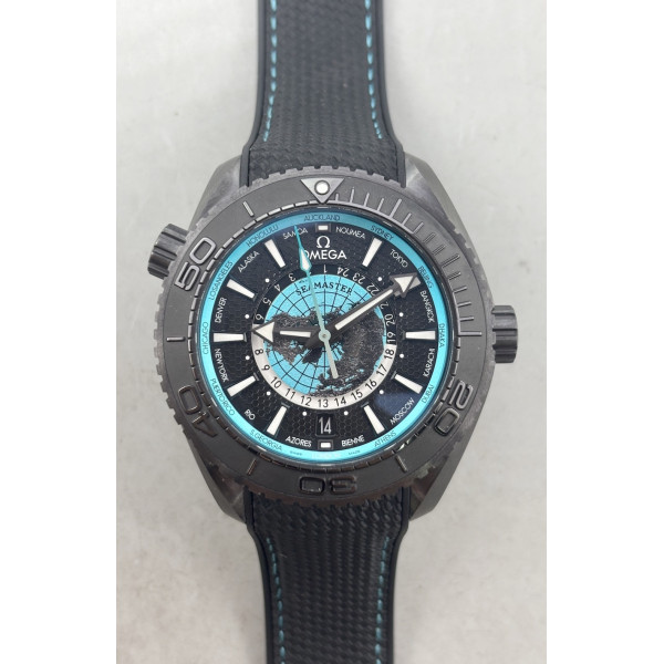Planet Ocean 45.5mm GMT Worldtimer Real Ceramic 1:1 Best Edition Black/blue Dial On Black Rubber Strap VSF Super Clone 8938 