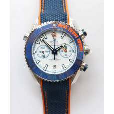 Planet Ocean Master Chronometer SS Blue/Orange Polished Bezel White Dial Rubber Strap A9900 V4 OMF