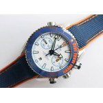 Planet Ocean Master Chronometer SS Blue/Orange Polished Bezel White Dial Rubber Strap A9900 V4 OMF