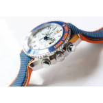 Planet Ocean Master Chronometer SS Blue/Orange Polished Bezel White Dial Rubber Strap A9900 V4 OMF