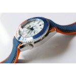 Planet Ocean Master Chronometer SS Blue/Orange Polished Bezel White Dial Rubber Strap A9900 V4 OMF