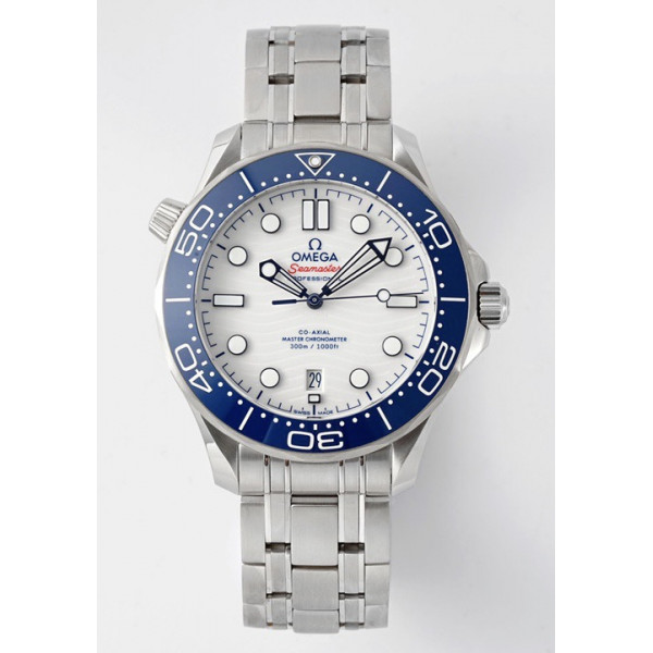 Seamaster Diver 300M 1:1 Best Edition Blue Ceramic Bezel White Dial Bracelet ZF A8800