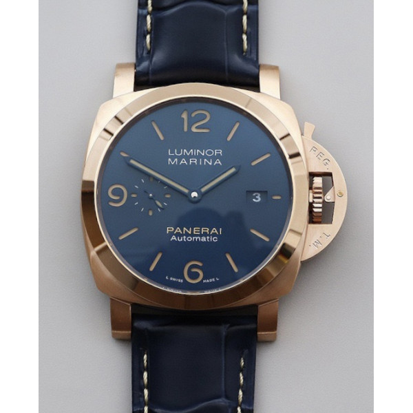 PAM 1114 Luminor Marina Auto 44mm RG Blue Dial Leather SBF P9010