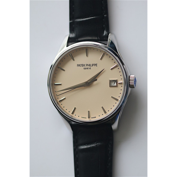 Calatrava 5227 SS Cream White Leather Strap BP MY9015 Mod