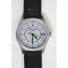 Calatrava 5296G SS White Dial Blue Hands Leather Strap Miyota 9015 Mod BP