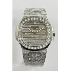 Nautilus Jumbo 5711 SS Full Paved Diamonds Dial Case and Bracelet Square Diamonds Bezel A324