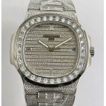 Nautilus Jumbo 5711 SS Full Paved Diamonds Dial Case and Bracelet Square Diamonds Bezel A324