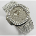 Nautilus Jumbo 5711 SS Full Paved Diamonds Dial Case and Bracelet Square Diamonds Bezel A324