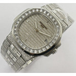 Nautilus Jumbo 5711 SS Full Paved Diamonds Dial Case and Bracelet Square Diamonds Bezel A324