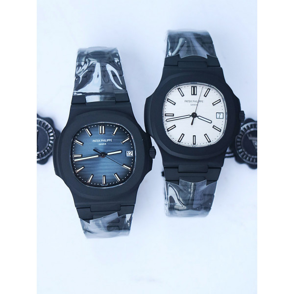 Nautilus 5711 DLC All Black 1:1 Best Edition Blue&White Textured Dial on DLC Bracelet 324CS V4 PPF