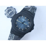 Nautilus 5711 DLC All Black 1:1 Best Edition Blue&White Textured Dial on DLC Bracelet 324CS V4 PPF