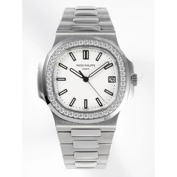 Nautilus 5711/1A 1:1 Best Edition White Dial Diamonds Bezel on SS Bracelet 324CS PPF V3