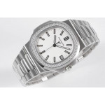 Nautilus 5711/1A 1:1 Best Edition White Dial Diamonds Bezel on SS Bracelet 324CS PPF V3