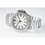 Nautilus 5711/1A 1:1 Best Edition White Dial Diamonds Bezel on SS Bracelet 324CS PPF V3