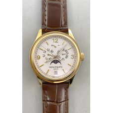 Calendar 5146J YG 1:1 Best Edition White Dial on Brown Leather Strap A324CS