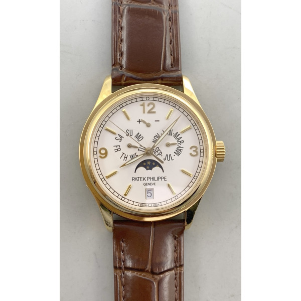 Calendar 5146J YG 1:1 Best Edition White Dial on Brown Leather Strap A324CS