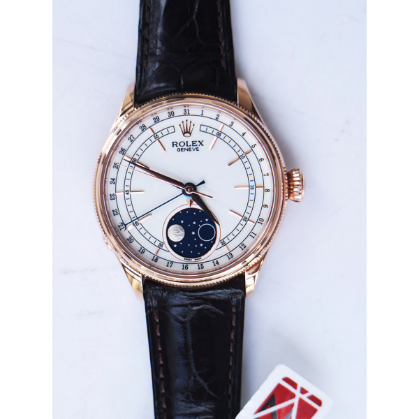 Cellini 50535 Moonphase 904L RG White Dial Leather KZF A3195 Mod